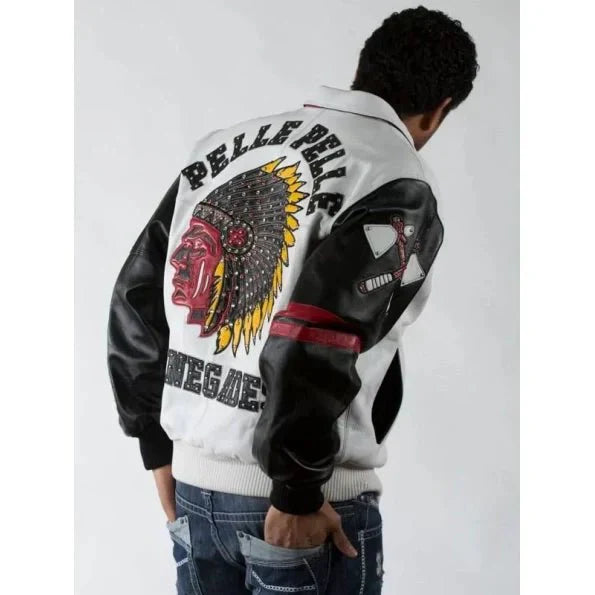 Pelle Pelle Mens Renegades Chief Keef White Studded Leather Jacket