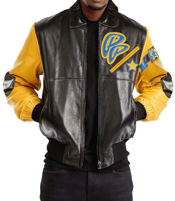 Soda Club Yellow Black Leather Jacket